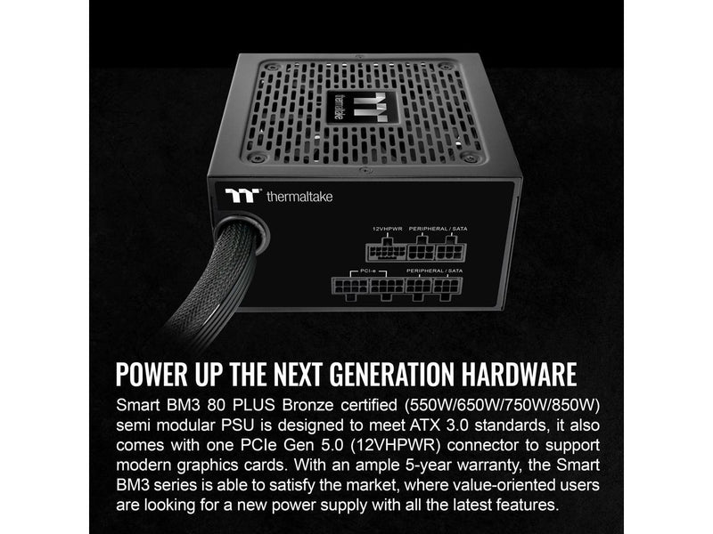 Thermaltake Smart BM3 750W 80Plus Bronze ATX 3.0 & PCIE 5.0 Ready Semi-Modular