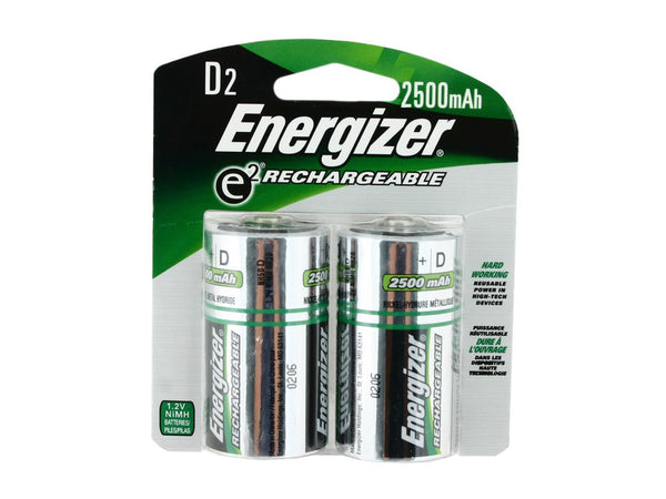 ENERGIZER Recharge 2500mAh Size D Ni-MH Rechargeable Battery, 2-Pack