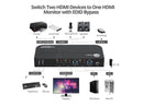 SIIG CE-KV0E11-S1 2x1 HDMI 4K HDR KVM USB 3.0 Switch with Remote Control