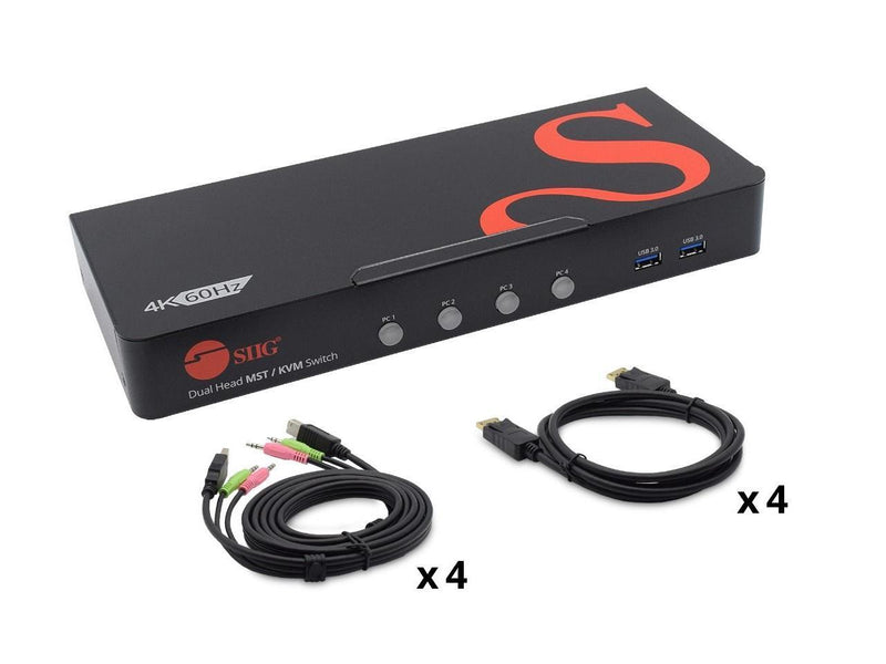 SIIG 4-Port DisplayPort 1.4 8K MST Dual Head KVM Console Switch  CE-KV0H11-S1