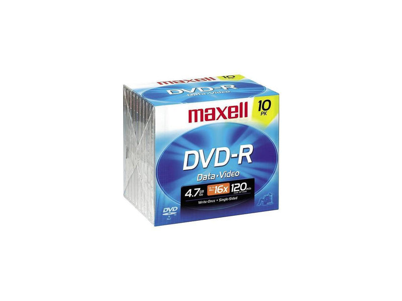 maxell 4.7GB 16X DVD-R 10 Packs Slimline Jewel Case Disc Model 638004