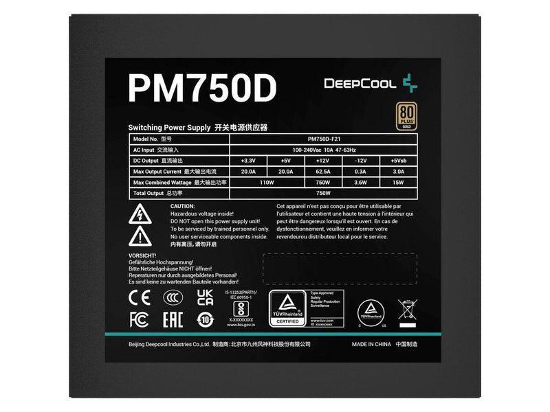 Deepcool PM750D R-PM750D-FA0B-US 750 W ATX12V V2.4 80 PLUS GOLD Certified