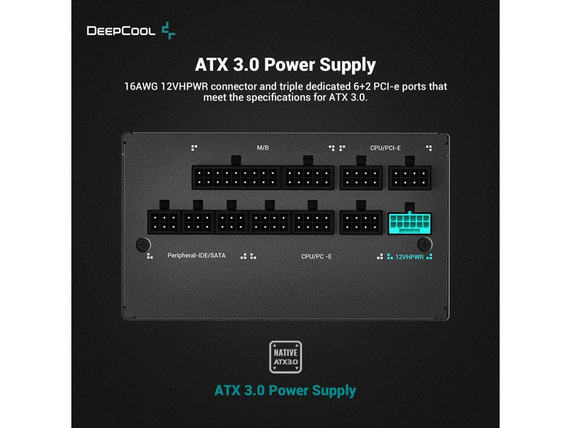 DeepCool PX1200G ATX3.0 80 PLUS Gold Fully Modular 1200W Power Supply, 135mm FDB