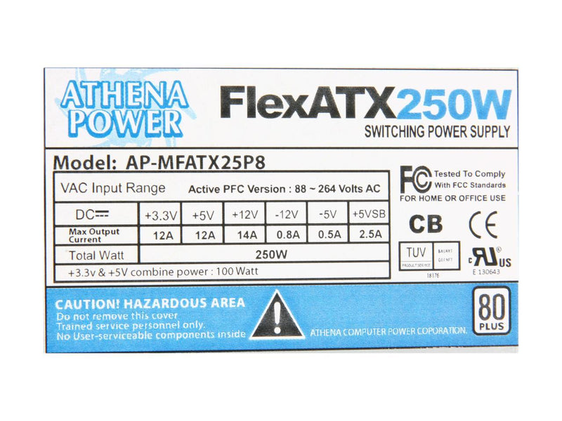 Athena Computer Power AP-MFATX25P8 Athena 250W Flex ATX Power Supply