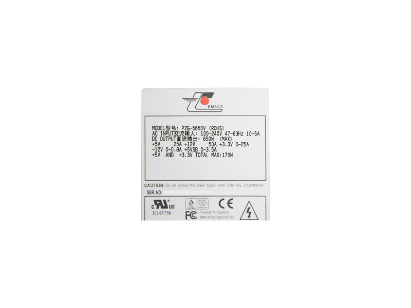 Athena Power Zippy P2G-5650V 650W Single 2U Server Power Supply