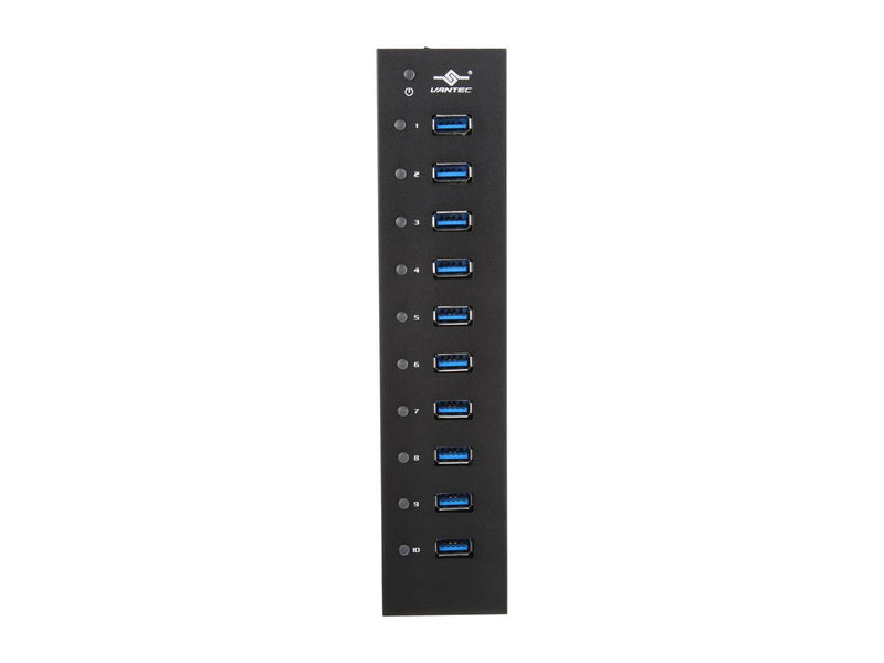 VANTEC UGT-AH110U3-BK 10-Port USB 3.0 Aluminum Hub with 12V/5A Premium Power