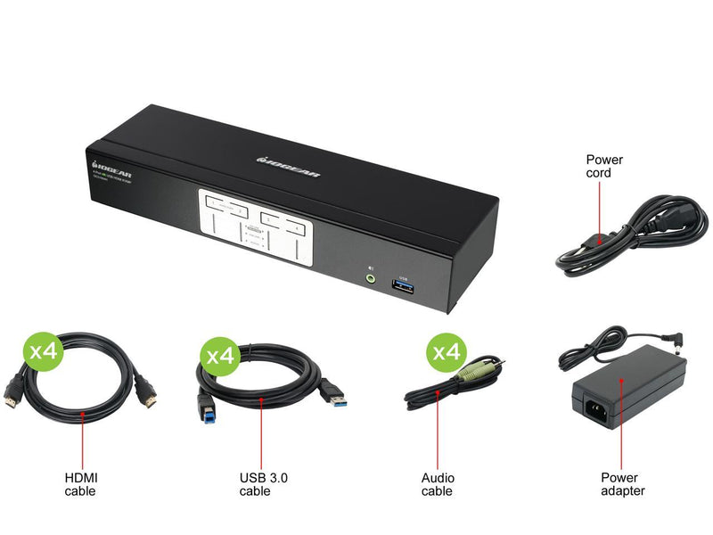 IOGEAR GCS1934H 4-Port 4K KVMP Switch with HDMI Connection, USB 3.0 Hub, and