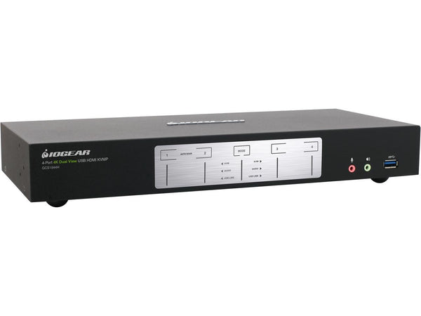 IOGEAR 4-Port 4K Dual View KVMP Switch with HDMI Connection, USB 3.0 Hub, and