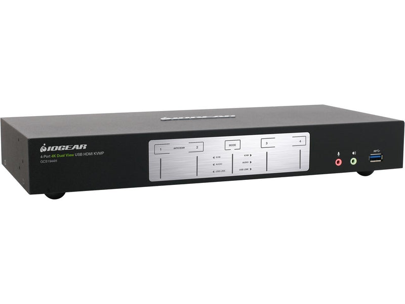 IOGEAR 4-Port 4K Dual View KVMP Switch with HDMI Connection, USB 3.0 Hub, and