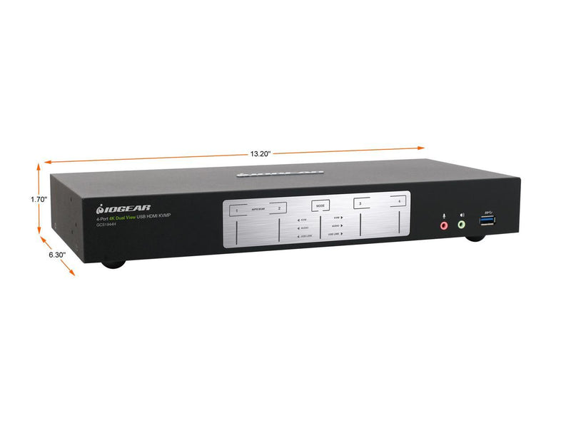 IOGEAR 4-Port 4K Dual View KVMP Switch with HDMI Connection, USB 3.0 Hub, and
