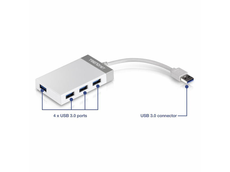 TRENDnet TU3-H4E 4-Port USB 3.0 Mini Hub with integrated 14cm (5.5 in) USB 3.0