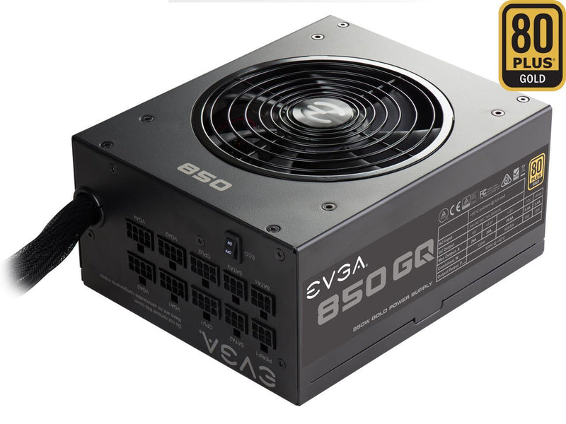 EVGA 850 GQ, 80+ GOLD 850W, Semi Modular, EVGA ECO Mode, 5 Year Warranty