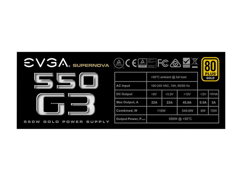 EVGA SuperNOVA 550 Ga, 80 Plus Gold 550W, Fully Modular, ECO Mode with