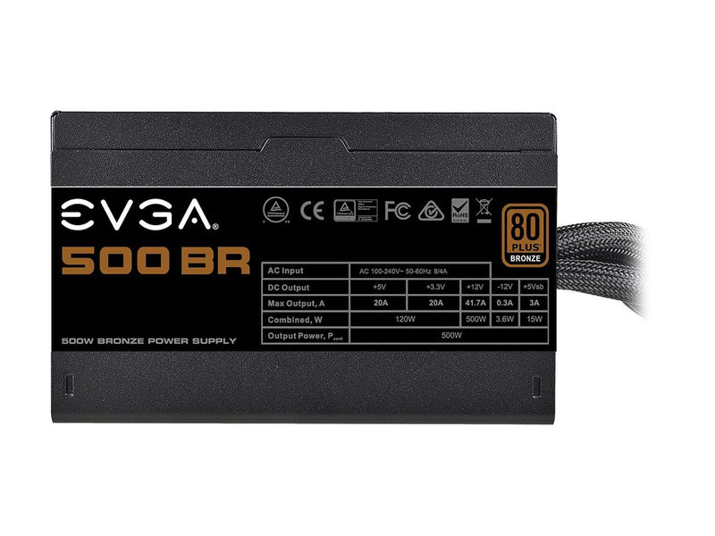 EVGA 100-BR-0500-K1 500 BR, 80+ Bronze 500W, 3 Year Warranty, Power Supply