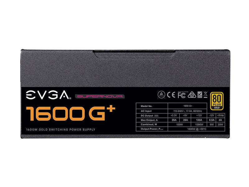 EVGA SuperNOVA 1600 G+, 80+ GOLD 1600W, Fully Modular, 10 Year Warranty,