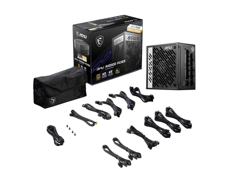 MSI - MPG A1000G PCIE5, 80+ GOLD Full Modular Gaming PSU, 12V-2x6 Cable, 5080