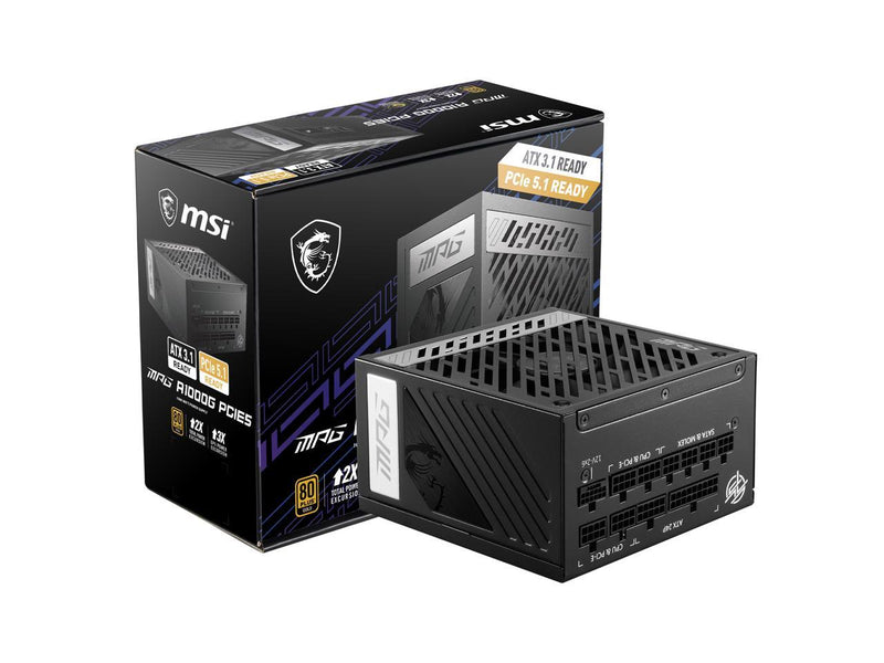 MSI - MPG A1000G PCIE5, 80+ GOLD Full Modular Gaming PSU, 12V-2x6 Cable, 5080