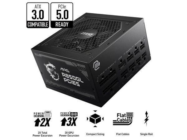 MSI - MAG A850GL PCIE 5.0, 80 GOLD Fully Modular Gaming PSU, 12VHPWR Cable, ATX