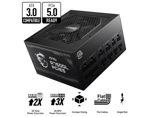 MSI - MAG A750GL PCIE 5.0, 80 GOLD Fully Modular Gaming PSU, 12VHPWR Cable, ATX