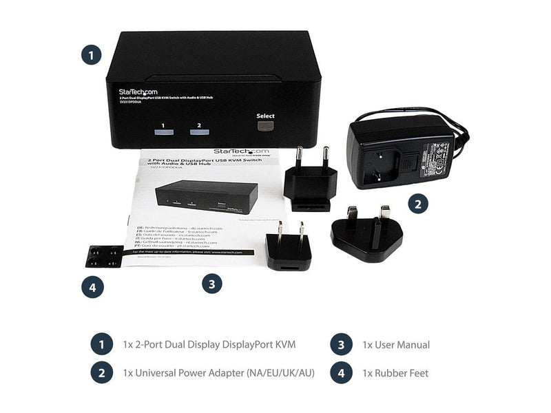 StarTech.com SV231DPDDUA 2 Port USB KVM Switch with Audio & USB 2.0 Hub