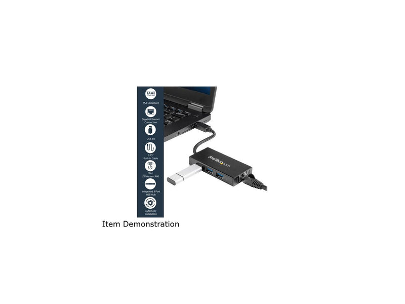 StarTech.com ST3300GU3B USB 3.0 Hub with Gigabit Ethernet Adapter - 3 Port - NIC