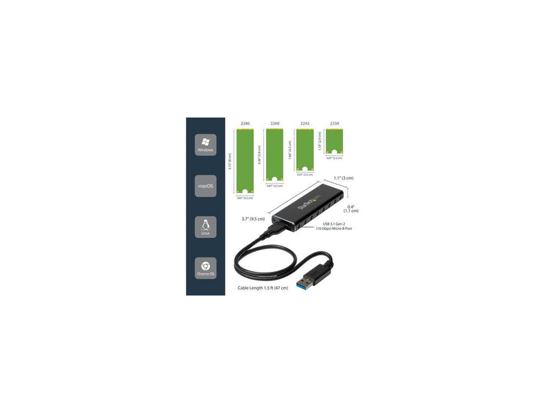 StarTech.com SM2NGFFMBU33 M.2 SSD Enclosure for M.2 SATA SSDs - USB 3.0 (5Gbps)