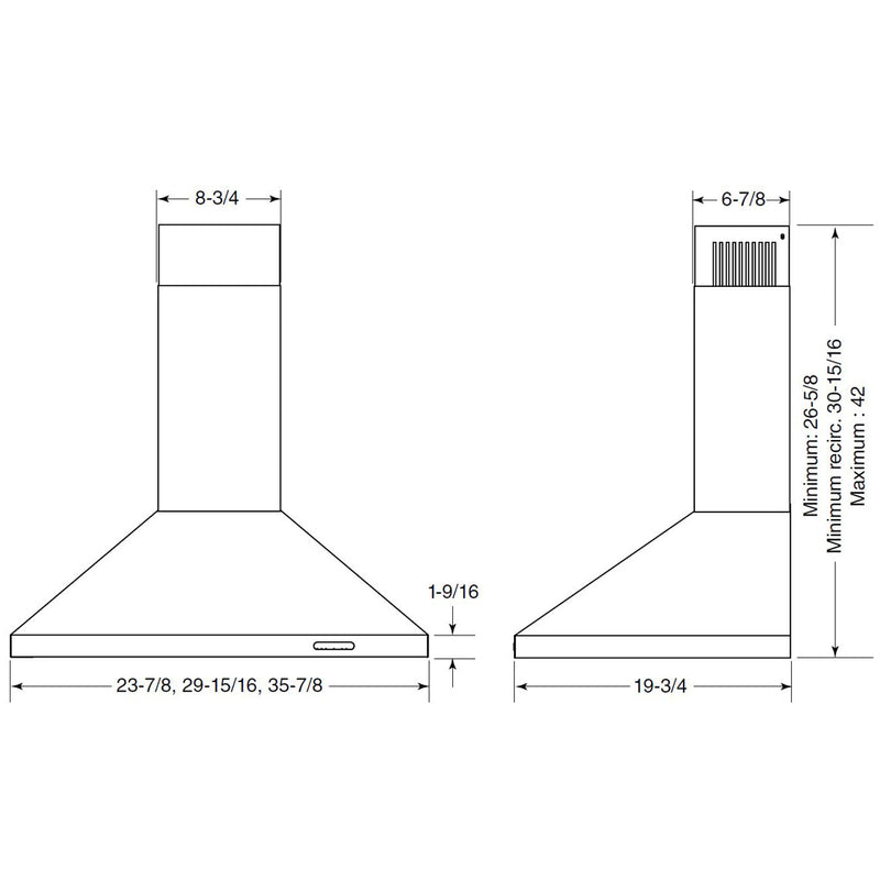 BROAN ELITE EW48 SERIES 30-INCH PYRAMIDAL CHIMNEY RANGE HOOD, EW4830WH - WHITE Like New