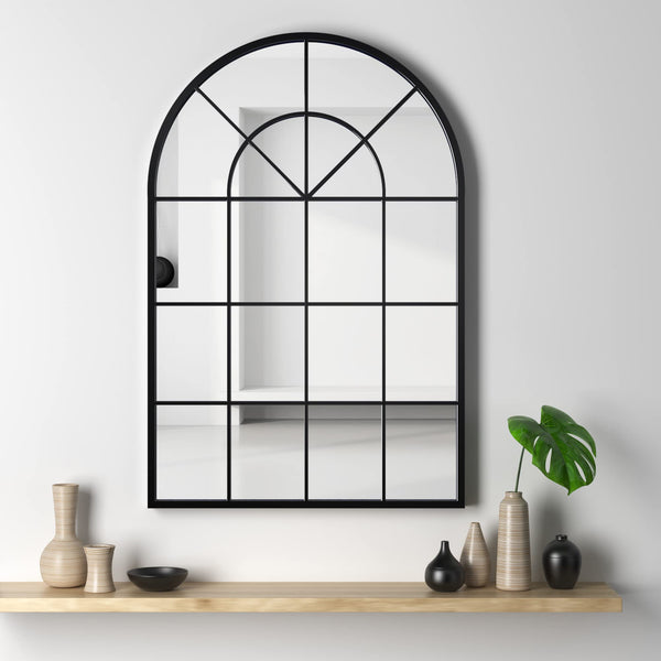 NXHOME ARCHED WINDOW METAL MIRROR 39.4"X23.6" WALL MIRROR WINDOWPANE DECORATION - Like New