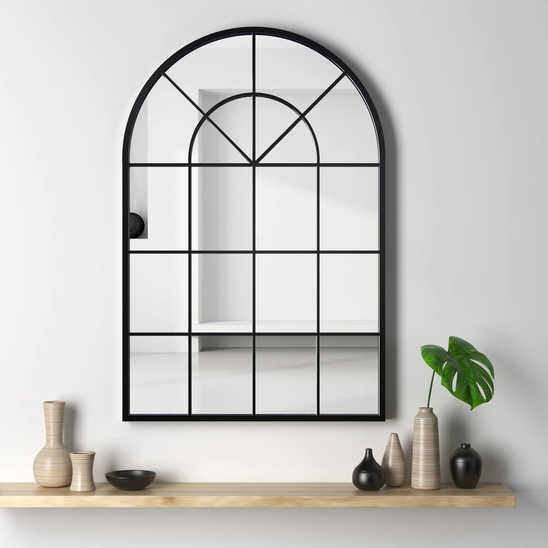 NXHOME ARCHED WINDOW METAL MIRROR 39.4"X23.6" WALL MIRROR WINDOWPANE DECORATION - Like New