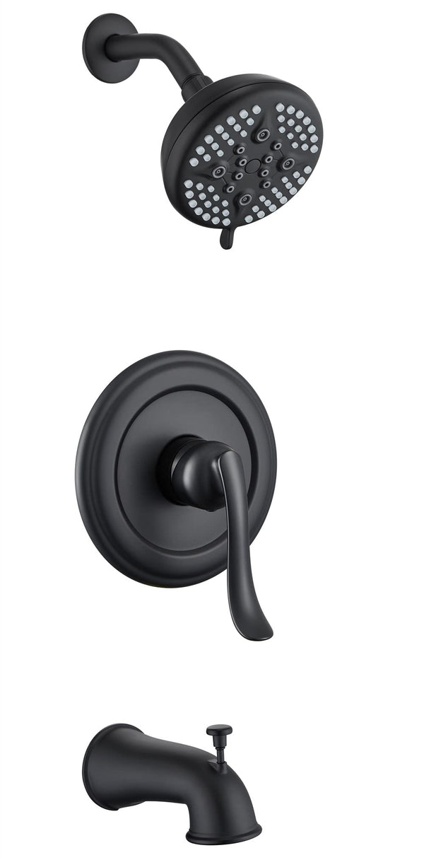 ELLO&ALLO MATTE BLACK SHOWER FAUCET TUB SPOUT SINGLE HANDLE COMBO SET - BLACK - Like New