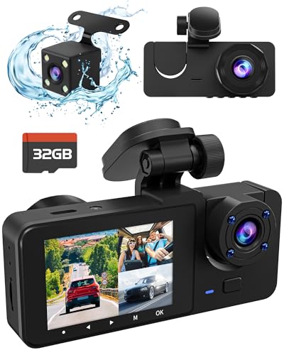 LENSUGE 3 CHANNEL DASH CAM,4K+1080P DASH CAM INSIDE, WITH 32GB CARD - BLACK - Like New