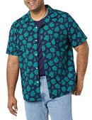 AMAZON ESSENTIALS MENS VACATION COTTON BUTTON-DOWN RESORT SHIRT - NAVY PALM LEAF - Brand New