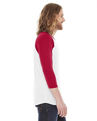 American Apparel Unisex Poly-Cotton 3/4-Sleeve Raglan T-Shirt Size S WHITE/RED - Like New