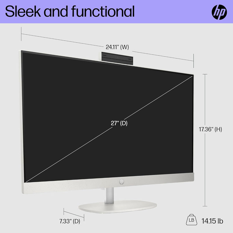 HP AIO Desktop PC, 27" FHD i5-1335U 16GB 512GB SSD, 27-cr0070 (2023) - White - Like New