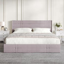 NOVILLA KING SIZE LIFT UP STORAGE BED FABRIC HEADBOARD HYDRAULIC STORAGE - BEIGE - Like New