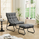 Patio Lounge Chair Ottoman Comfy Sling Recliner Black Frame Grey Cushion - Like New