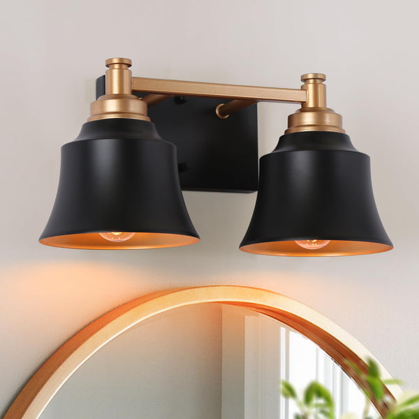 KSANA 2 LIGHT BLACK AND GOLD BATHROOM LIGHTS OVER MIRROR - BLACK AND GOLD - Like New