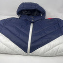 SPIRE MEN'S QUILTED SHELL HOODED PUFFER JACKET - SIZE: MEN L - NAVY/WHITE/RED - Brand New
