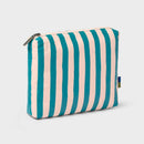 OPEN STORY WATER RESISTANT POUCH TOILETRY KITS AND BAGS LIGHT, TEAL/WHITE STRIPE - Brand New