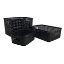 ADVANTUS WEAVE DESIGN PLASTIC MEDIUM BIN, 13.75"L BY 10.5"W BY 4.625"H, BLACK - Like New