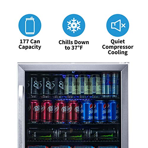 NEWAIR BEVERAGE REFRIGERATOR COOLER WITH 177 CAN CAPACITY - STAINLESS STEEL Like New