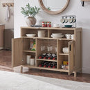 ALAXGUMROL COFFEE BAR CABINET RATTAN BUFFET SIDEBOARD STORAGE D02001N - OAK - Like New