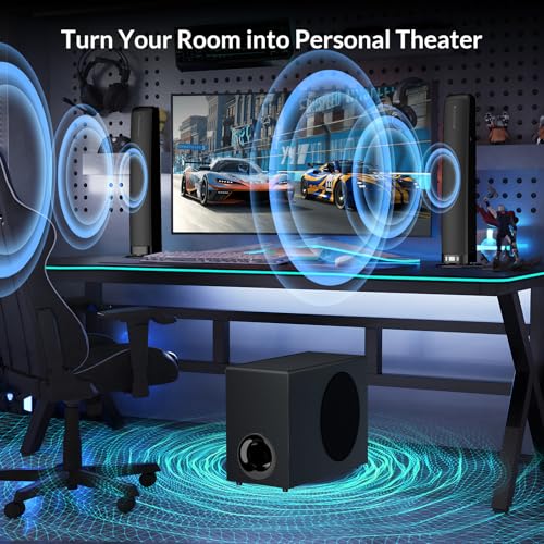 ASSISTRUST SOUND BAR WITH SUBWOOFER 110W SOUND ADJUSTABLE DEEP BASS - BLACK - Like New