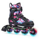 FIHUNY Adjustable Inline Skates for Kids and Adults Light Up Wheels -Pink - Brand New