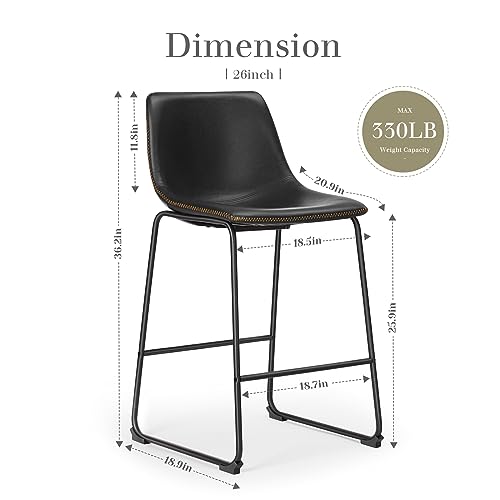NEWBULIG COUNTER HEIGHT BARSTOOLS WITH LEATHER BACK SET OF 2 26" - BLACK - Like New