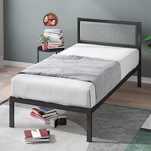 ZINUS KOREY METAL PLATFORM BED FRAME WITH UPHOLSTERED HEADBOARD TWIN - BLACK - Like New