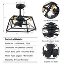 MOTINI Caged Ceiling Fan with LED Light Kit - Black/Gold Brushed Brass - Brand New