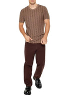 01323837 FOREVER 21 MEN'S TEXTURED VERTICAL-STRIPED TEE MEN L BLACK BROWN - Like New
