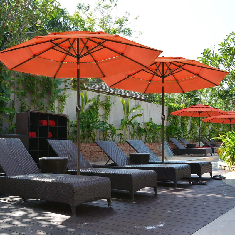 YESCOM 10 FT 3 TIER PATIO UMBRELLA CRANK HANDLE PUSH TO TILT HOTEL POOL - ORANGE - Like New