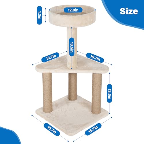 FLUFFYDREAM CAT TREE WITH SCRATCHING POST, 31.8 INCHES CAT TOWER - BEIGE - Like New